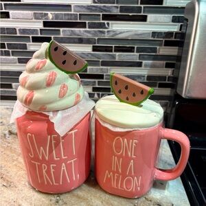 Rae Dunn Sweet Treat Baby Canister and Once in a Melon Figural Mug